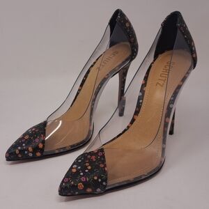 NEW SCHUTZ Women's Transparent High Heels Floral Flowers Brazil SIze 6 US